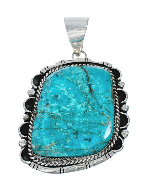 Navajo Turquoise Sterling Silver Bead Necklace And Pendant Set X10851